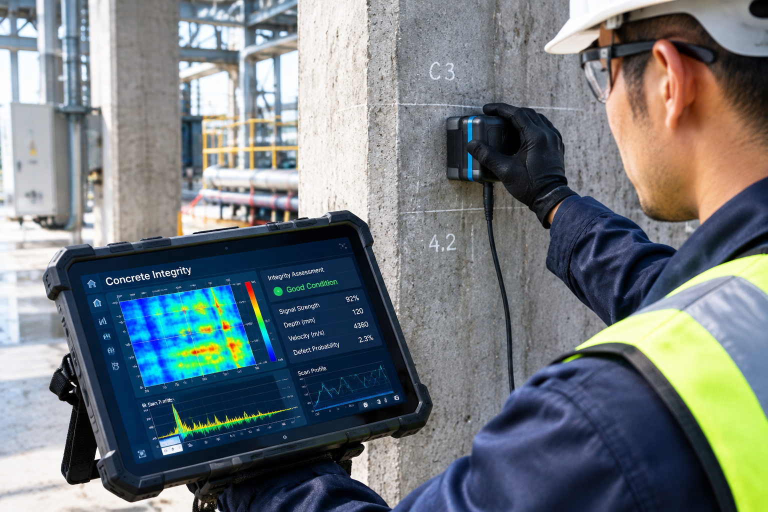 تست غیرمخرب بتن (NDT)؛ التراسونیک، چکش اشمیت و پتروگرافی | کلینیک بتن ایران
